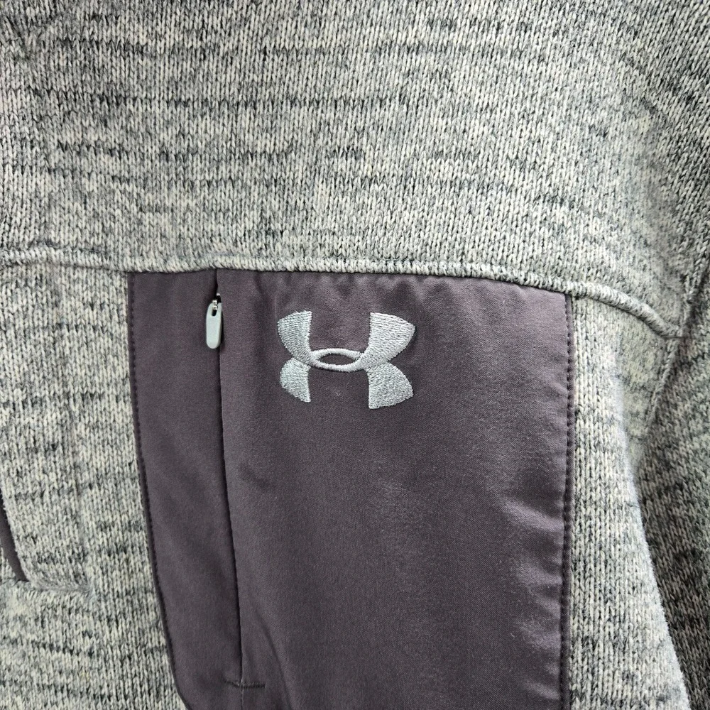 Under Armour‎ Men Sweatshirt Large Gray Heather Henley Mock Neck Pocket